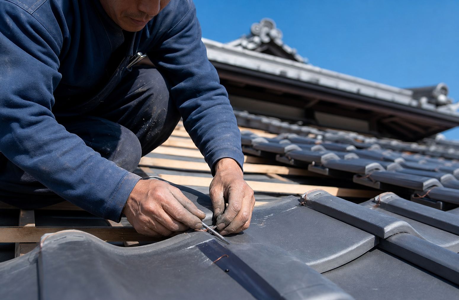 福岡みらい屋根工事の職人の手元